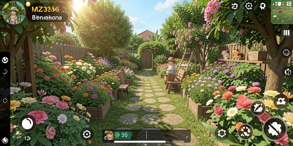 Screenshot MZ356 menunjukkan keseruan gameplay pertanian yang interaktif.