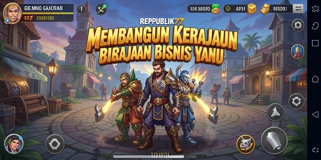 Screenshot gameplay REPUBLIK77 menampilkan pengguna mengelola bisnis.