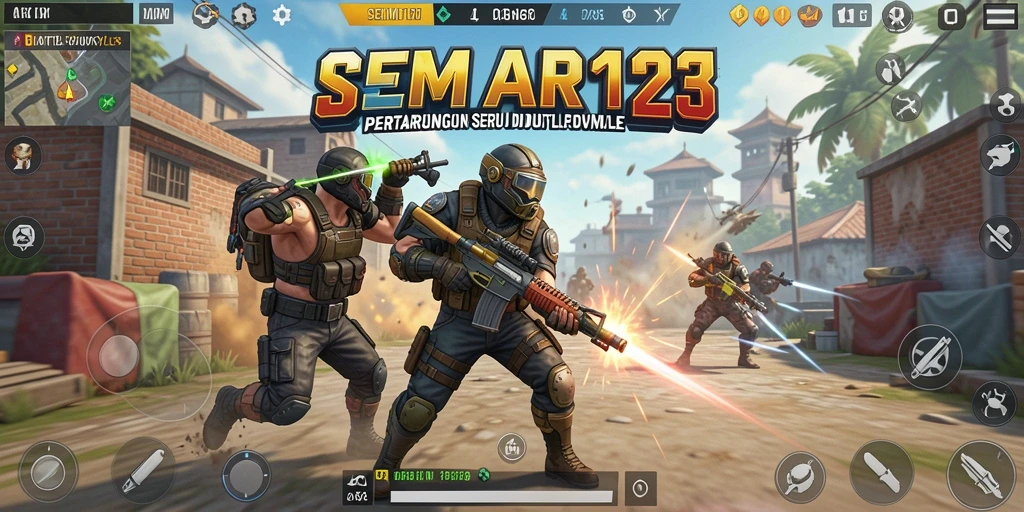 Tangkapan layar SEMAR123 menampilkan aksi pertempuran seru dalam mode Battle Royale.